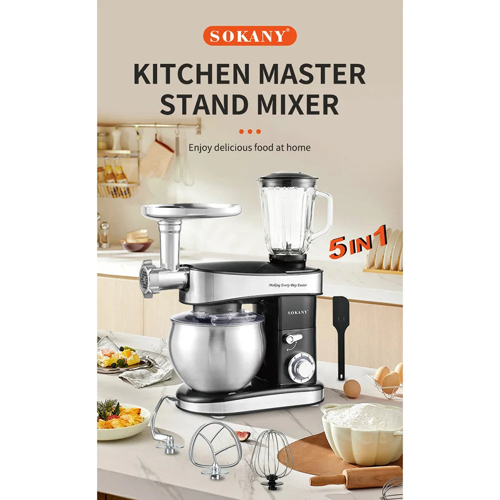 Houselin 5-in-1 Multi-Purpose Stand Mixer with 7.5L Stainless Steel Bowl for Most Home Cooks