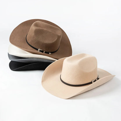 202308-hh2076b  chic ins winter wool felt pu belt  Britain Classic Stetson fedoras cap  men women leisure panama jazz hat