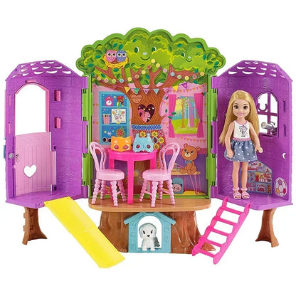 100% Original Mini Barbie Chelsea Doll Tree House with Accessories Kids Dolls Girls Barbies Children Toys Doll House for Girls