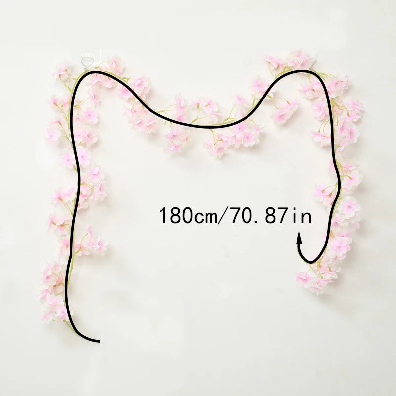 180CM Artificial Sakura Flowers Vine Wedding Garden Rose Arch Home Party Decoration Christmas Bridal Fake Silk Scrapbook Plants