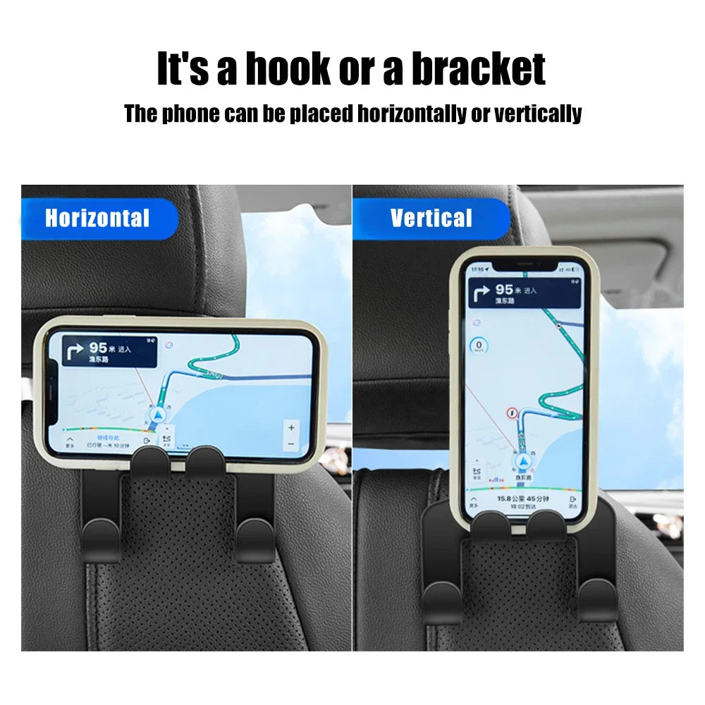 Double Head Phone Hanger 1/2pcs Multifunctional Car Seat Back HookHeadrest Hanging Bag Storage Hanger Car Interior Accessories