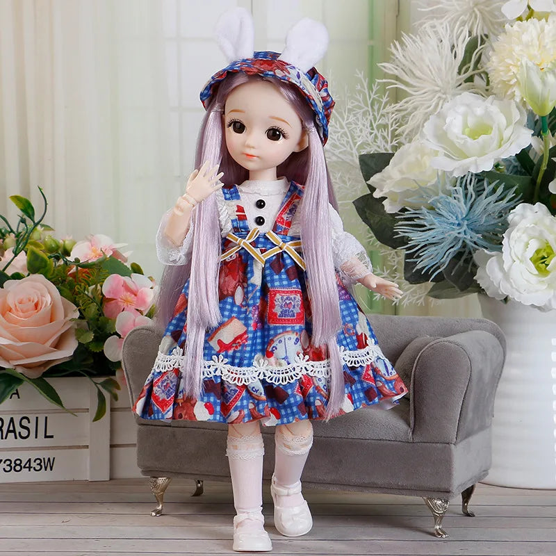 BJD Doll and Clothes Multiple Removable Joints 30cm 1/6 3D Eyes Doll Girl  Dress Up Birthday Gift Toy