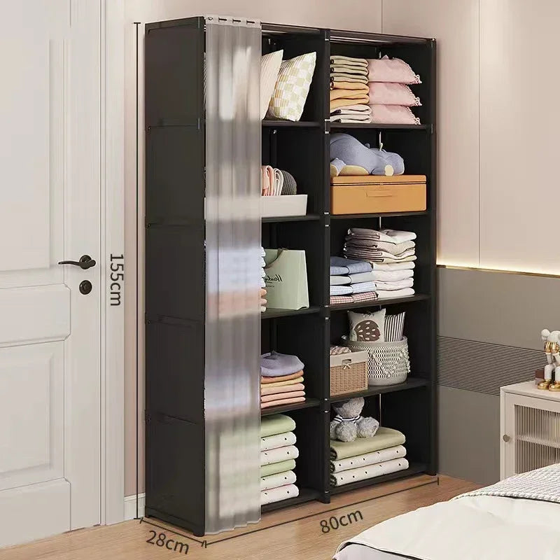 Multi-layer Storage Rack Dustproof Wardrobe Portable Clothes Organizer DIY Storage Cabinet Multilayer Furniture Curtains Cabinet