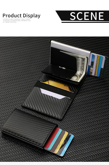 Carbon Fiber Credit Card Holder Wallet Men Rfid Smart Meral Thin Slim Pop Up Minimalist Wallet Small Black Purse Metal Wallet