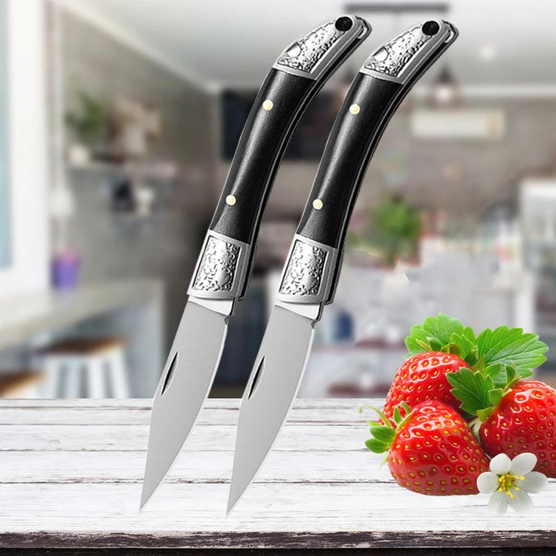 Stainless Steel Folding Pocket Knife Fruit Knife Wooden Handle Multifunctional Meat Cutting for Easy Carrying Kitchen Knives