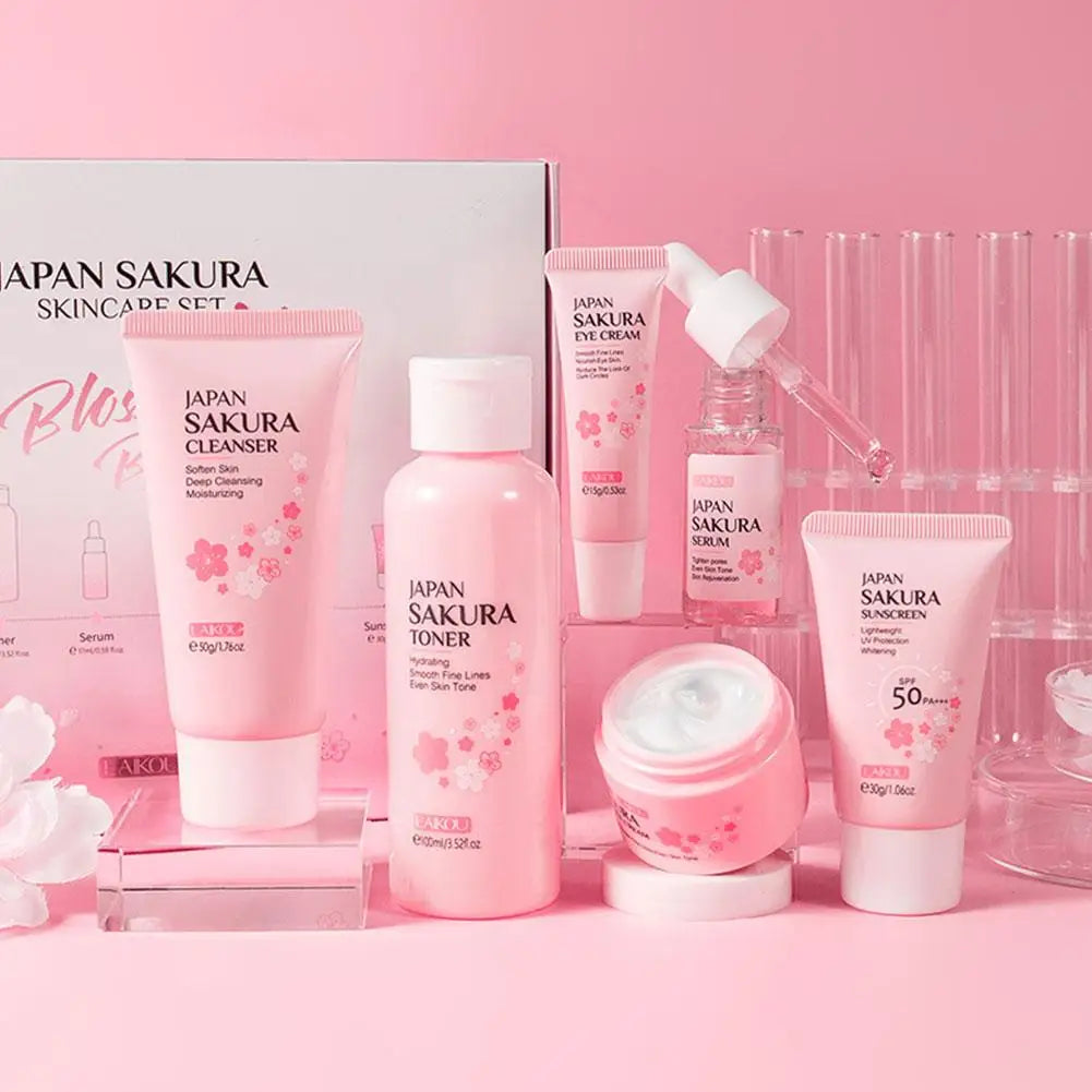 6pcs/Set Sakura Skin Care Sets Face Cream Serum Toner Facial Cleanser Sunscreen Eye Cream Face Skin Care Set Product Gift box