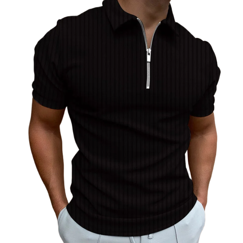 Men's Fashion Polo Shirts 2023 Summer Stripe Zipper Mens Polo Shirt Solid T-Shirt Brand Short-Sleeved Shirt Casual Slim Tops