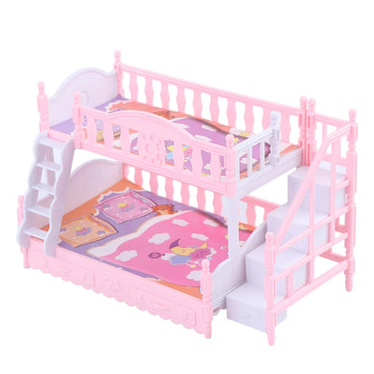 Doll Children Play House For Barbie Doll Accessories Simulation European Furniture Princess Double Bed With Stairs Toys