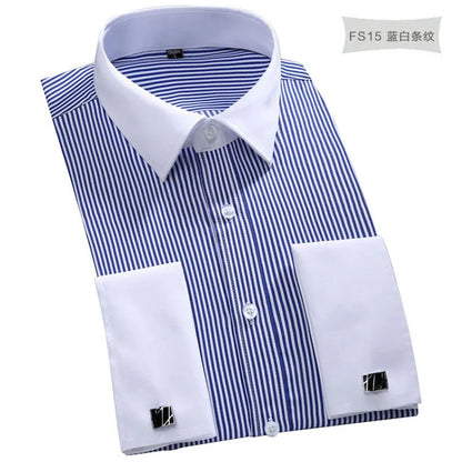 M~6XL Men's French Cuff Dress Shirt 2024New White Long Sleeve Formal Business Buttons Male Shirts Regular Fit Cufflinks Shirt