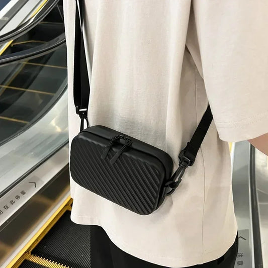 Simple Lightweight Box Bag Unisex Trendy Diagonal Striped Shoulder Bag Soft PU Leather pressed shell Men's Messenger Bag