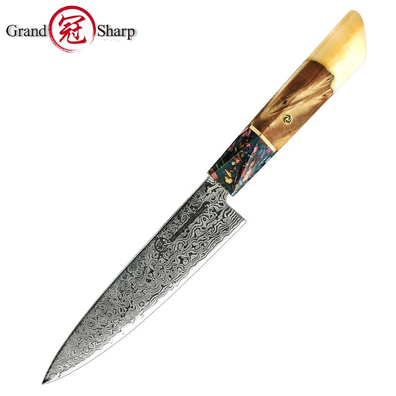 5.5 Inch Utility Knife Japanese Damascus AUS-10 Steel Kitchen Knives Ultra Sharp High Carbon Meat Slicing Cutter Grandsharp