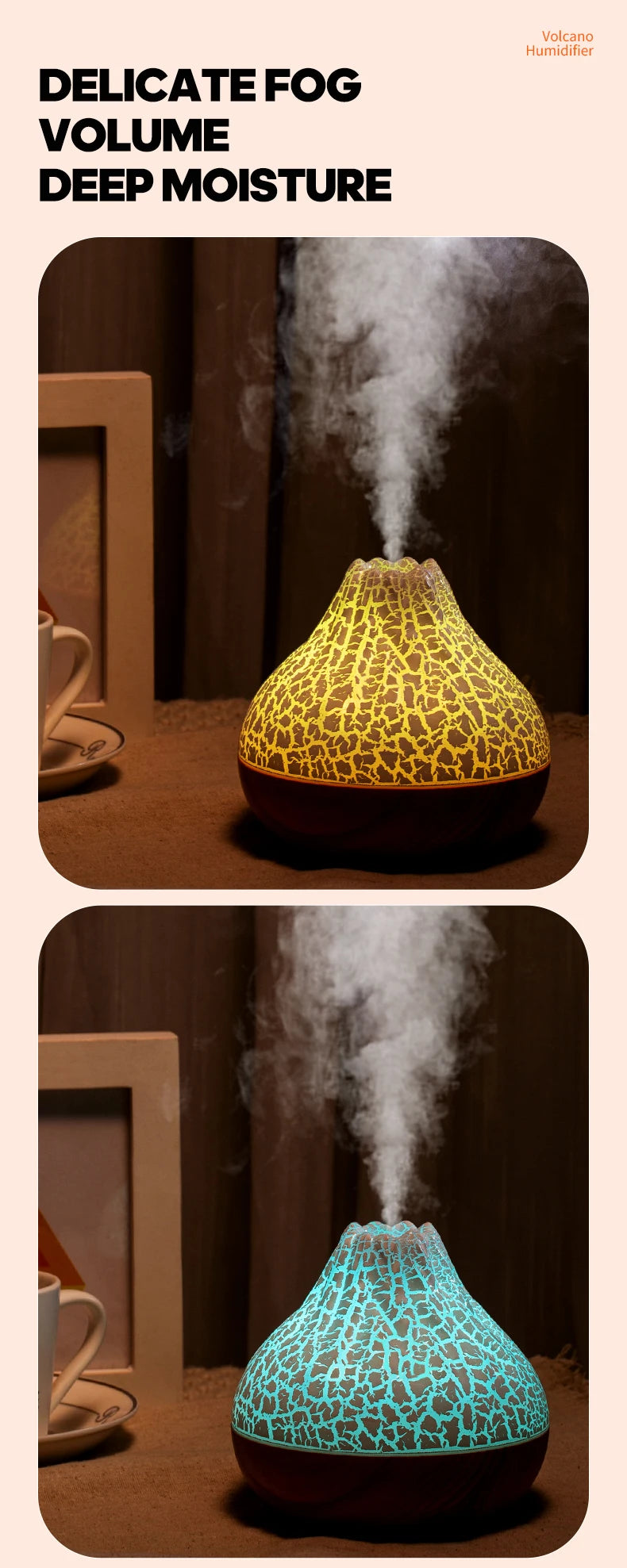 300ml Volcano Air Humidifier Desktop Electric USB Humidificadore Water Mist Diffuser Purifier Air Freshener With 7 Colors Night