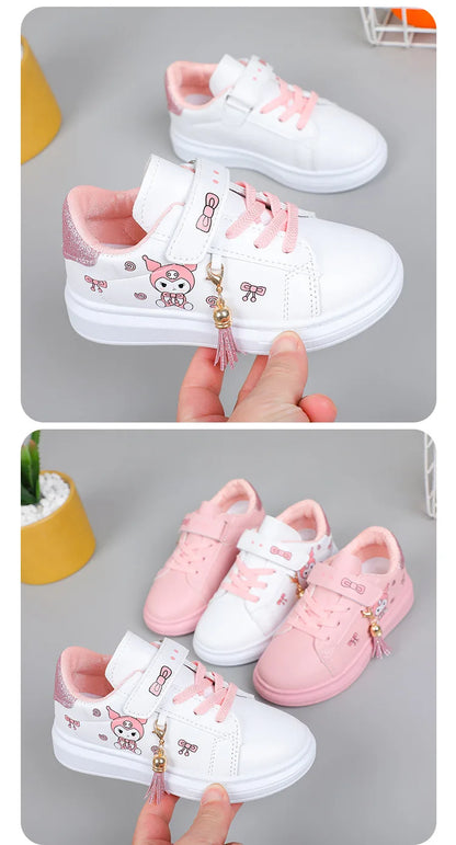 Sanrio Girls's Fashion Sneakers Kid's Anti-skid Casual Shoes Cartoon Anime Kuromi Thick Soles Shoes Children's Board Shoes