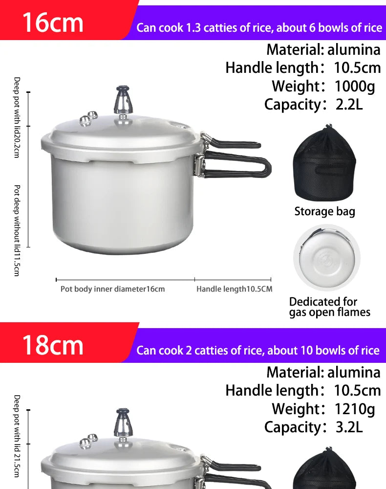 Portable Folding Handle Pressure Cooker 2.2L/3.2L/4.5L Suitable For Outdoor Camping Hiking Climbing High Altitude Fast Cooking