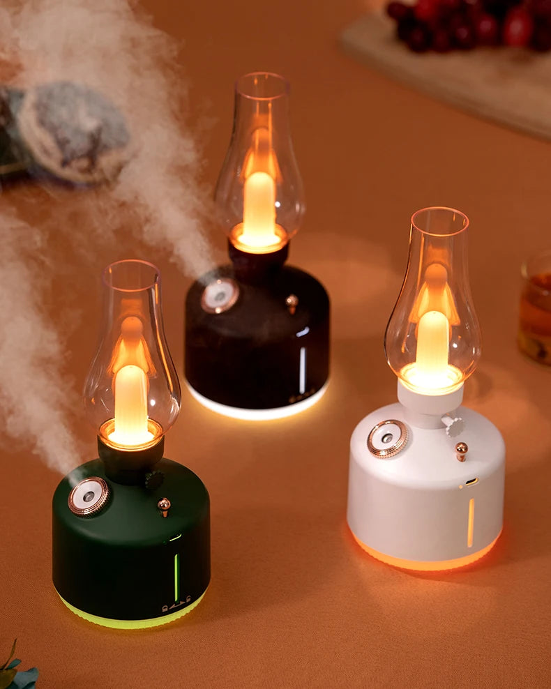 New Candlelight Retro Lamp Air Humidifier Wireless Aroma Diffuser Rechargeable Essential Oil 7 Color Lights Cool Mist for Home