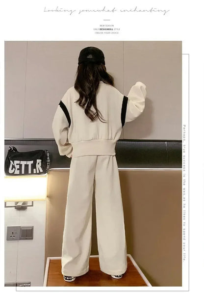 Girls Casual Sports Suit Clothes Spring and Autumn Junior  Children Korean Fashion Splicing Tops Long Pants 2 Piece Sets 3-15Y