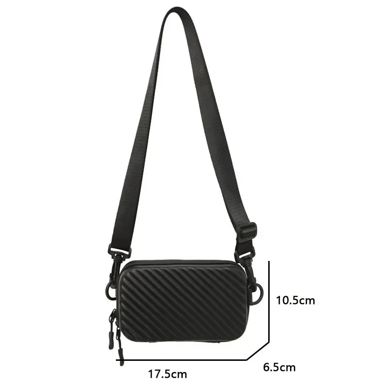 Simple Lightweight Box Bag Unisex Trendy Diagonal Striped Shoulder Bag Soft PU Leather pressed shell Men's Messenger Bag