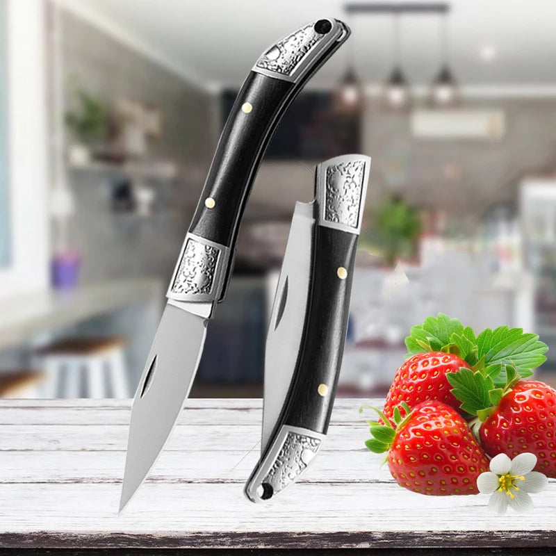 Stainless Steel Folding Pocket Knife Fruit Knife Wooden Handle Multifunctional Meat Cutting for Easy Carrying Kitchen Knives