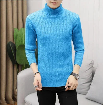 2023 Korean Slim Solid Color Turtleneck Sweater Mens Winter Long Sleeve Warm Knit Sweater Classic Solid Casual Bottoming Shirt