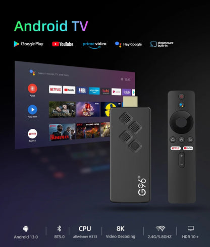 Global Version Android 13.0 8k smart TV Stick IATV Voice Control Dual 2.5G5G Wifi Multi Language 2GB RAM 16GB ROM Portable Stick