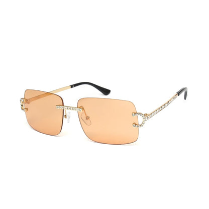 Kenbo Rimless Square Gradient Sunglasses Vintage Petal Lens Sun Glasses Diamond Cut Men Women Metal Fashion Punk Trendy Eyewear