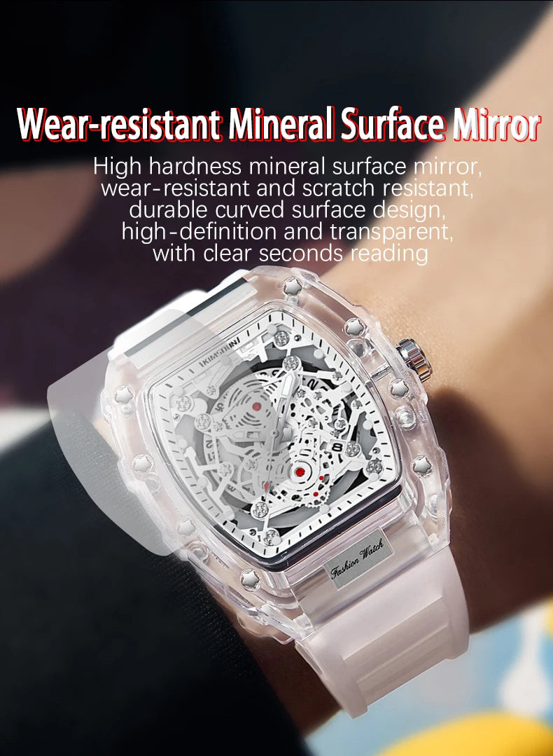 UTHAI BK134 Personalized Transparent Hollow Barrel Quartz Watch Casual Fashion Sports Waterproof Calendar Men's Watch