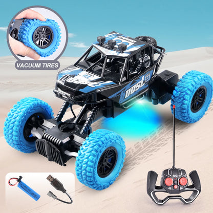 Remote control car with colorful flashing lights, rubber wheels, off-road toy car suitable for Christmas children's gifts