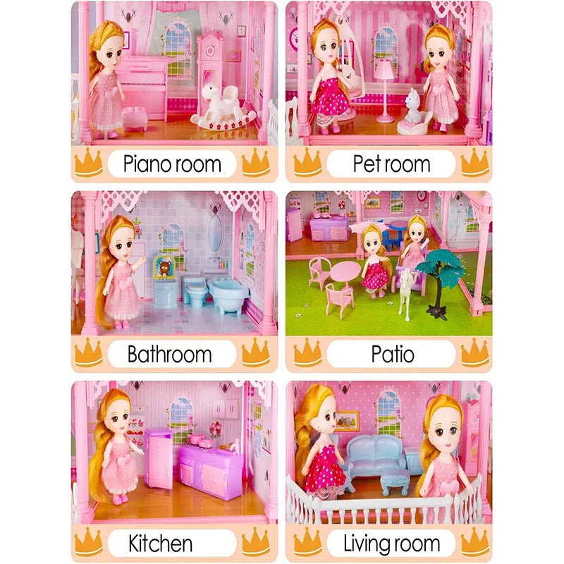 Doll House, Barbie DreamHouse, Doll House Playset, Doll House Girls Toys with 2 Dolls Toy Figures, Play DIY Dollhouse Kit