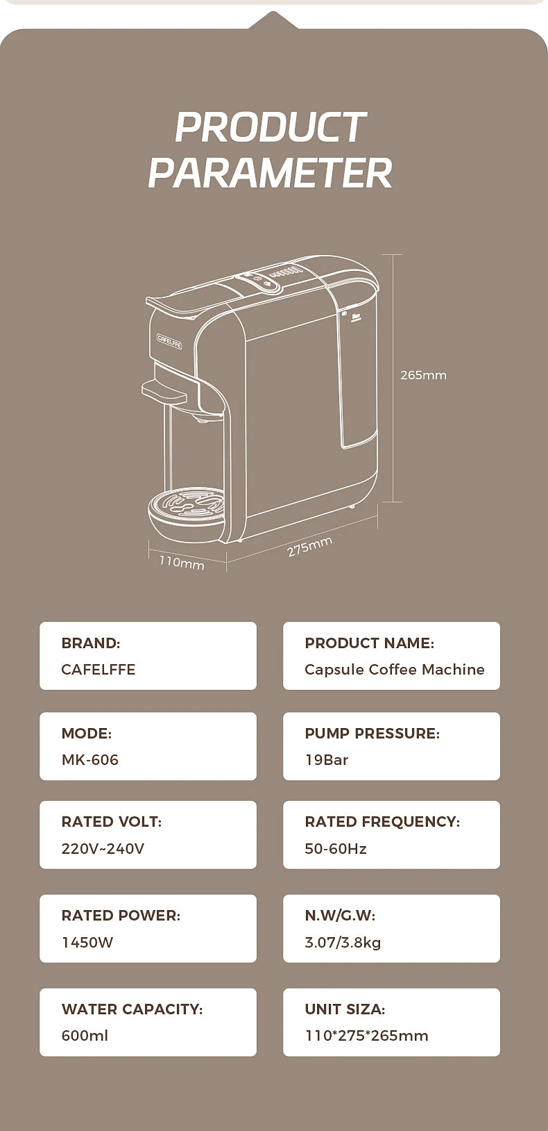 Cafelffe 5in1 Multiple Capsule Coffee Machine DG Cappuccino Nes Capsule ESE Pod Ground Coffee Cafeteria Gift for Lover,Dad,Mom