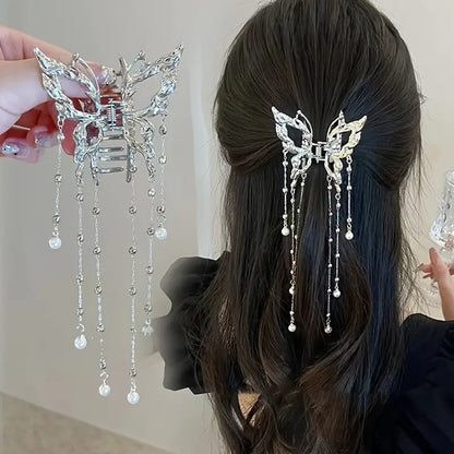 AWAYTR Shark Crab Clips Girls Hairpin Hair Accessories Korean Women Simple Hair Claw Clip Butterfly Pearl Tassel Hair Clip