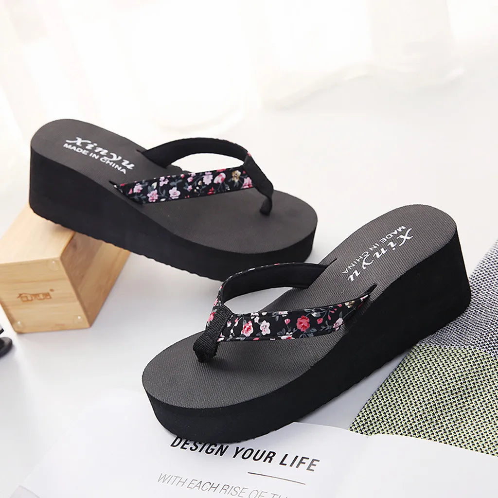 Women'S Fashionable And Casual Non-Slip Wedge Beach Shoes And Slippers Shoes 2024 Ladies' Thick Soled Trendy Flip Flops