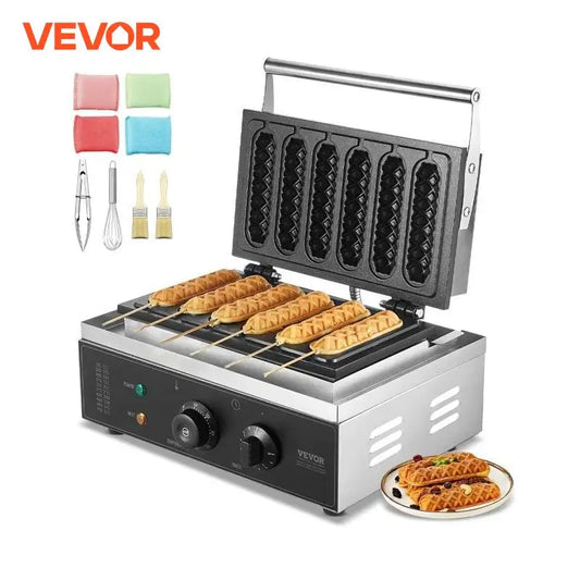 VEVOR Commercial Waffle Stick Maker 6PCS Waffle Baker Machine Non-Stick Stainless Steel Corn Hot Dog Waffle Iron for Restaurant