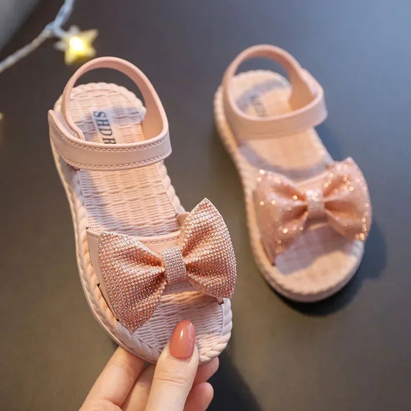 Girls Sandals 2024 Summer Princess Children Sandals Bow Tie Girl Shoes Fashion Casual Non Slip Kids Beach Shoes