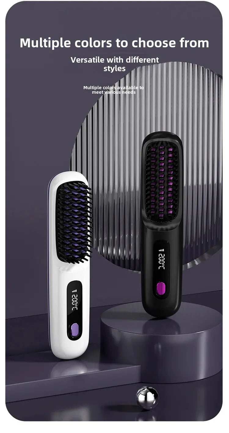 2024 New Cross-Border Liquid Crystal USB Charging Ceramic Heating Electric Comb Portable Negative Ion Straight Hair Comb