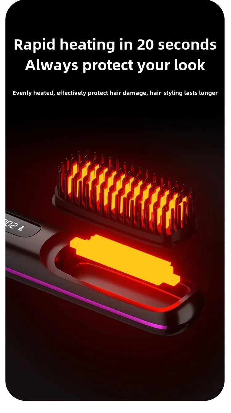 2024 New Cross-Border Liquid Crystal USB Charging Ceramic Heating Electric Comb Portable Negative Ion Straight Hair Comb