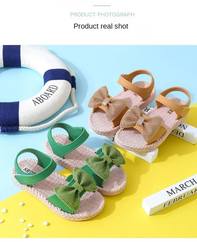 Girls Sandals 2024 Summer Princess Children Sandals Bow Tie Girl Shoes Fashion Casual Non Slip Kids Beach Shoes