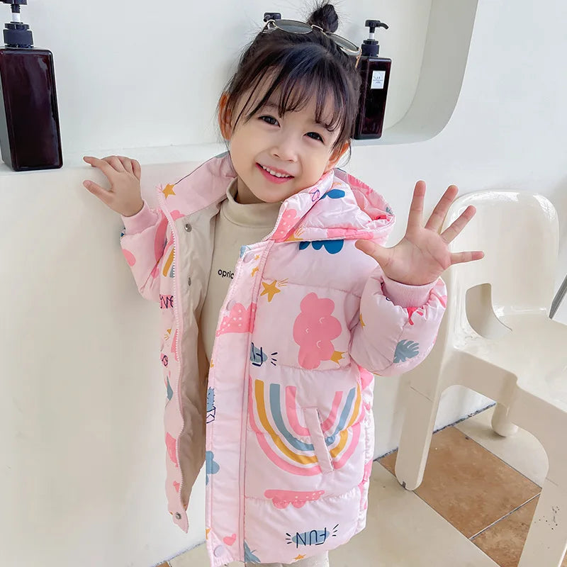 New Girls Boys Down Jacket Winter Coats Children Clothes Hooded Windbreaker Coat For Kids 2-7 Years Cotton Warm Outerwear