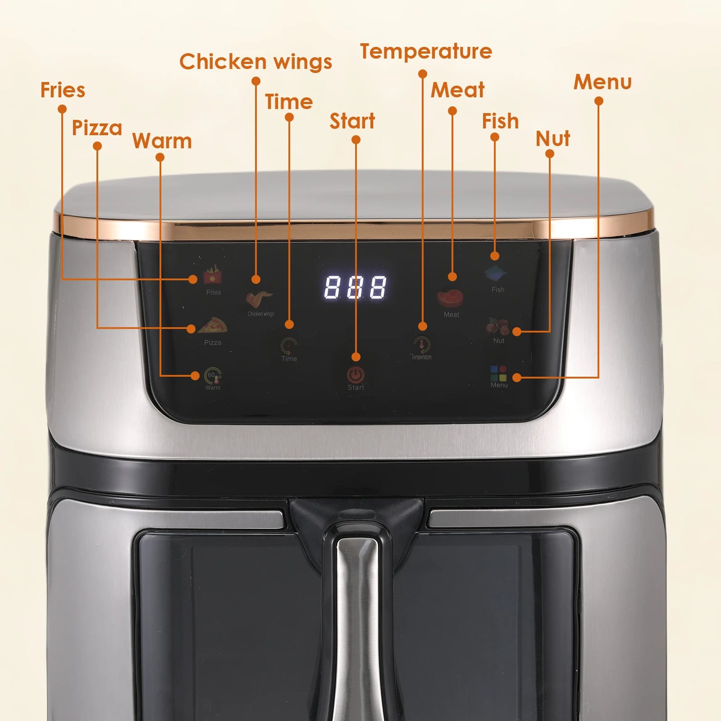 Air Fryer 12L Stainless Steel Visible Large Capacity Electric Oven Touch Screen Multifunctional Electric Fryer EU Plug