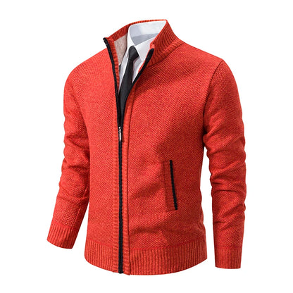 Autumn And Winter New Jersey Men's Casual Sports Coat Solid Color Stand Collar Wweater Grab Fleece Warm Zipper Cardigan